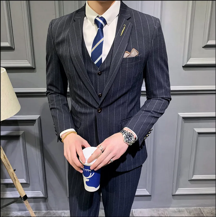 Suits Men 2022 3 pieces Slim Fit Pinstripe V Neck Notched Lapel Groomsmen Tuxedo for Wedding Costume Homme (Jacket+Pant+Vest)
Suits Men 2022 3 pieces Slim Fit Pinstripe V Neck Notched Lapel Groomsmen Tuxedo for Wedding Costume Homme (Jacket+Pant+Vest)
