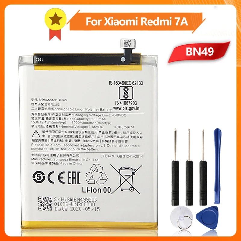 New Replacement Battery BN49 For Xiaomi Redmi 7A BN49 4000mAh Phone Replacement Battery + Tool
New Replacement Battery BN49 For Xiaomi Redmi 7A BN49 4000mAh Phone Replacement Battery + Tool