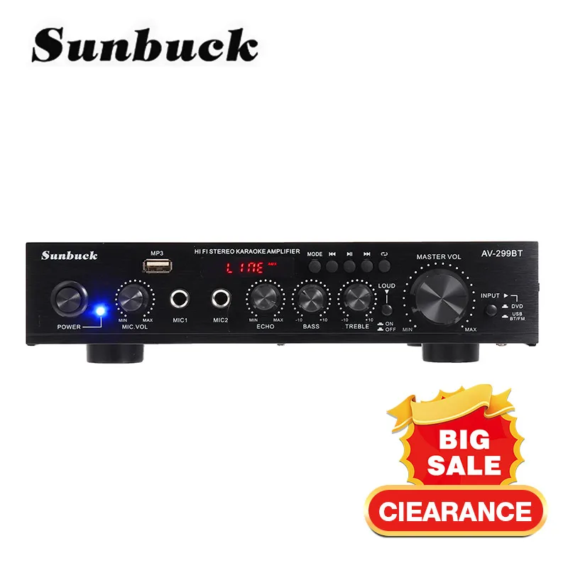 Усилители домашнего кинотеатра SUNBUCK, USB, FM 5,0, bluetooth, MP3, 2 микрофона, вход 2 канала, 2000 Вт, 50 Гц, стерео усилитель мощности
Усилители домашнего кинотеатра SUNBUCK, USB, FM 5,0, bluetooth, MP3, 2 микрофона, вход 2 канала, 2000 Вт, 50 Гц, стерео усилитель мощности