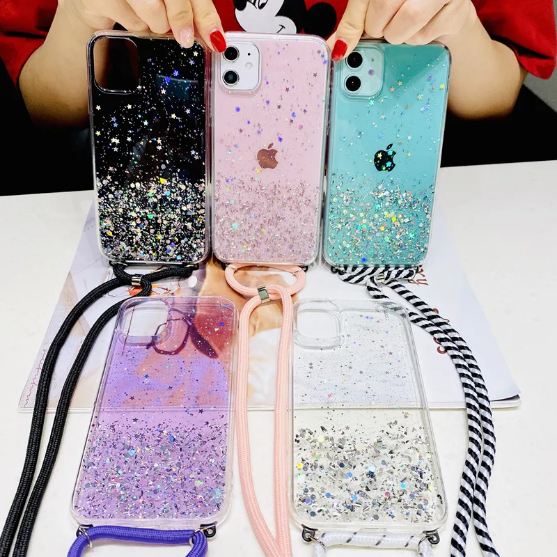 Sparkle Glitter Stars Sequins Phone Case For iPhone 15 13 12 11 Pro Max 8 7 Plus XR XS X Necklace Lanyard Soft Clear Back Cover
Sparkle Glitter Stars Sequins Phone Case For iPhone 15 13 12 11 Pro Max 8 7 Plus XR XS X Necklace Lanyard Soft Clear Back Cover