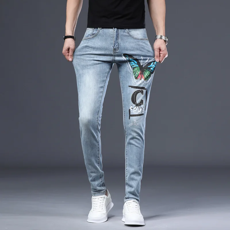 Men's Jeans Straight High-end Tight Butterfly Printing Denim PantsLight blue Autumn Version Fashion Daily Ersonality Tousers
Men's Jeans Straight High-end Tight Butterfly Printing Denim PantsLight blue Autumn Version Fashion Daily Ersonality Tousers