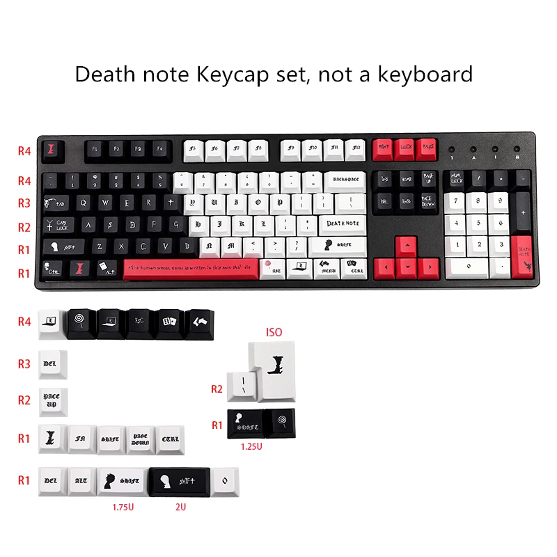 126 Keys/set Death Notes Theme Keycaps PBT 5 Side Dye Dublimation Key Caps Cherry Profile Keycap With ISO Enter 1.75U 2U Shift
126 Keys/set Death Notes Theme Keycaps PBT 5 Side Dye Dublimation Key Caps Cherry Profile Keycap With ISO Enter 1.75U 2U Shift