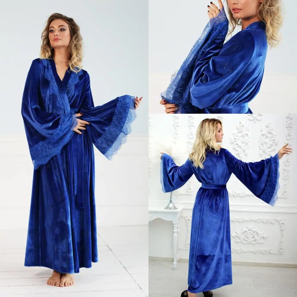 Royal Blue Women's Robe & Gown Sets Lace Bathrobe Night Dress Sleepwear Womens Sleep Gowns Velvet Lace Robe Femme Lingerie
Royal Blue Women's Robe & Gown Sets Lace Bathrobe Night Dress Sleepwear Womens Sleep Gowns Velvet Lace Robe Femme Lingerie