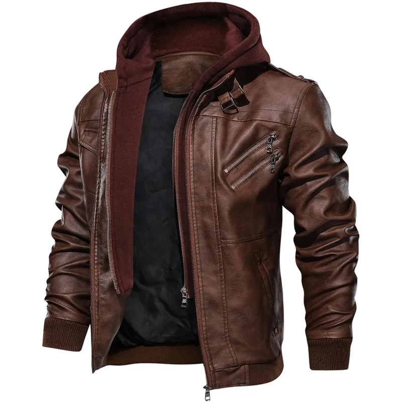 Hooded Leather Jacket Men Pop Autumn Winter Hat Detachable Biker Motorcycle PU Jackets Man Casual Windproof Faux Leather Coats
Hooded Leather Jacket Men Pop Autumn Winter Hat Detachable Biker Motorcycle PU Jackets Man Casual Windproof Faux Leather Coats