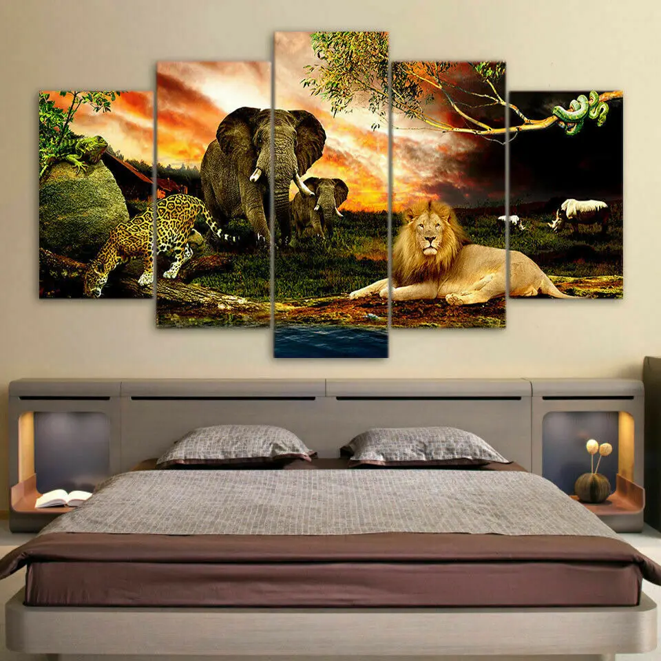 No Framed Canvas 5Pcs Lion Elephant Cheetah Nature Art Posters Pictures For Living Room Cuadros Home Decor Paintings Decorations
No Framed Canvas 5Pcs Lion Elephant Cheetah Nature Art Posters Pictures For Living Room Cuadros Home Decor Paintings Decorations