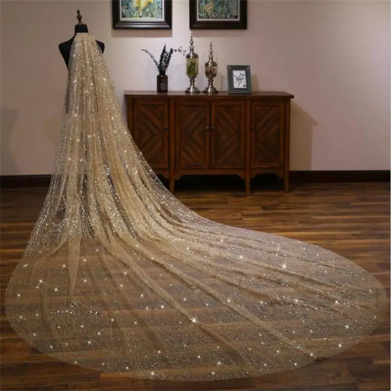 Stylish Gold Long Bridal Veil Wedding Accessories Lace Sequins One Layers Wedding Veil with Comb
Stylish Gold Long Bridal Veil Wedding Accessories Lace Sequins One Layers Wedding Veil with Comb