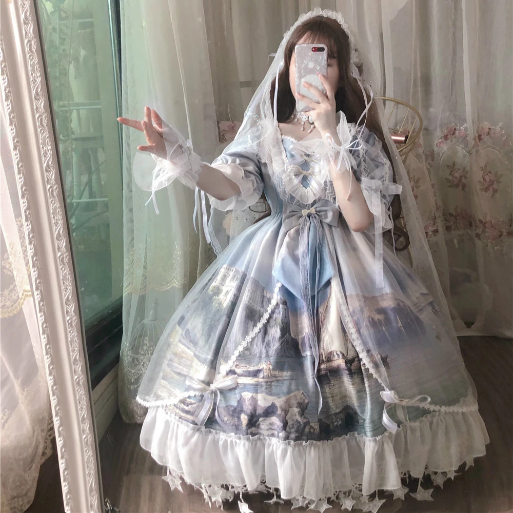Palace Anime Princess Lolita Dress Vintage Lace Bowknot Cute Print Kawaii Dress Gothic Lolita Puff Sleeve Victorian Loli Dress
Palace Anime Princess Lolita Dress Vintage Lace Bowknot Cute Print Kawaii Dress Gothic Lolita Puff Sleeve Victorian Loli Dress