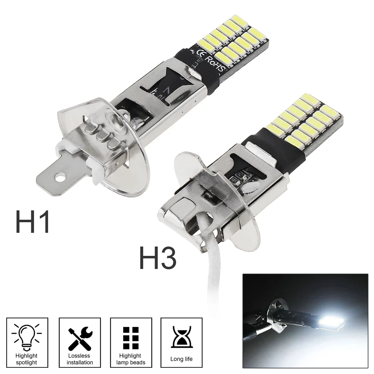 Универсальная Светодиодная лампа Canbus H1 H3, противотумансветильник фары 4014 24SMD, 12 В, 6000K
Универсальная Светодиодная лампа Canbus H1 H3, противотумансветильник фары 4014 24SMD, 12 В, 6000K