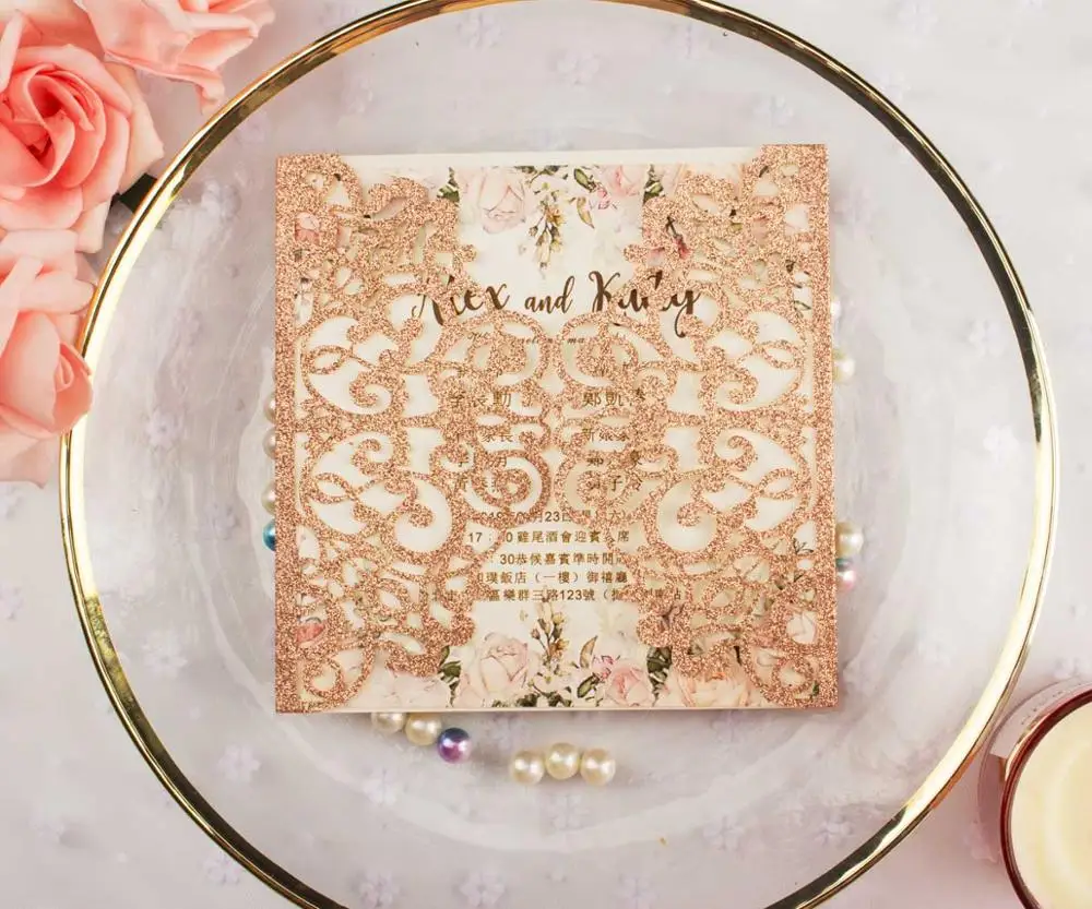 50pcs Hollow Laser Cut Square Rose Red Gold Silver Glitter Paper Card Wedding Invitation Cards Greeting Gate Invite Cover Party
50pcs Hollow Laser Cut Square Rose Red Gold Silver Glitter Paper Card Wedding Invitation Cards Greeting Gate Invite Cover Party