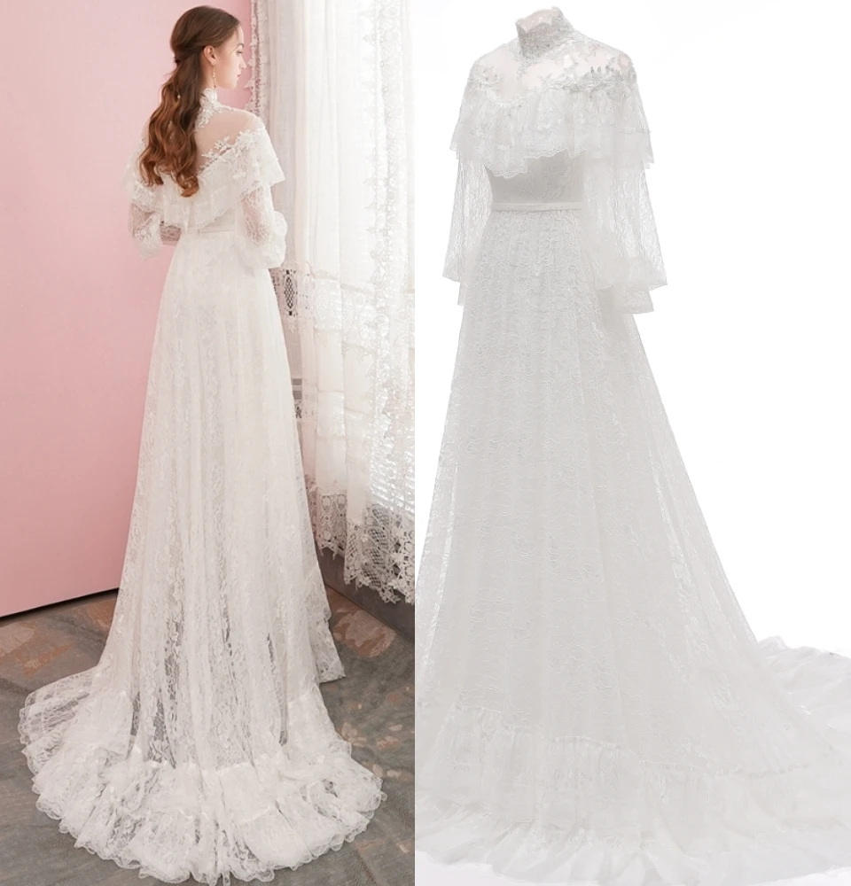 Victorian Lace Vintage Bridal Gown Long Sleeve Good Quality Real Photo Factory Price
Victorian Lace Vintage Bridal Gown Long Sleeve Good Quality Real Photo Factory Price
