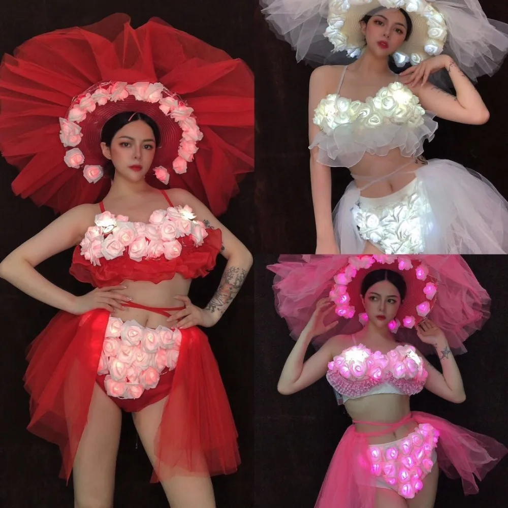 Glowing rose flower bikini bar gogo costume female ds nightclub light up valentine's day big hat stage dance wear
Glowing rose flower bikini bar gogo costume female ds nightclub light up valentine's day big hat stage dance wear