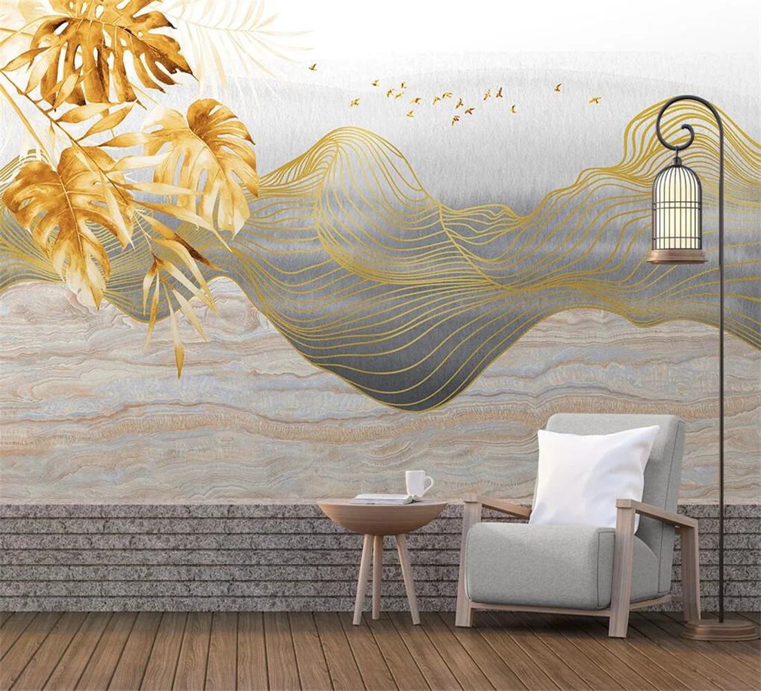 Modern abstract 3d wallpaper golden lines landscape tropical plants light luxury bedroom background wall painting 3d wallpaper
Modern abstract 3d wallpaper golden lines landscape tropical plants light luxury bedroom background wall painting 3d wallpaper