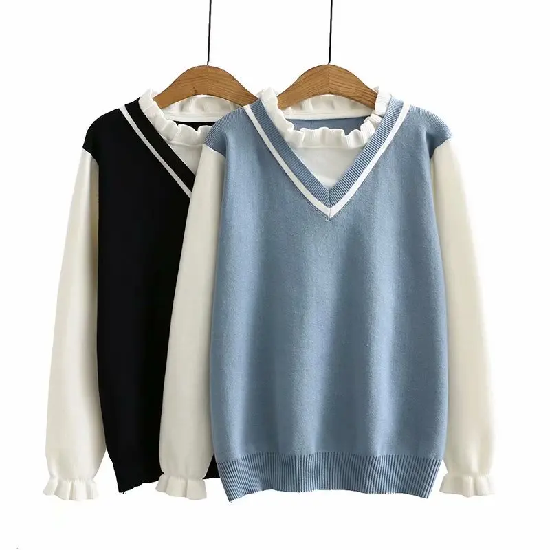 Women's Sweater 2022 Autumn Winter Knitted Sweaters Pullover V-neck Splicing Fake Two-Piece Tops Bottoming Shirt Female W289
Women's Sweater 2022 Autumn Winter Knitted Sweaters Pullover V-neck Splicing Fake Two-Piece Tops Bottoming Shirt Female W289