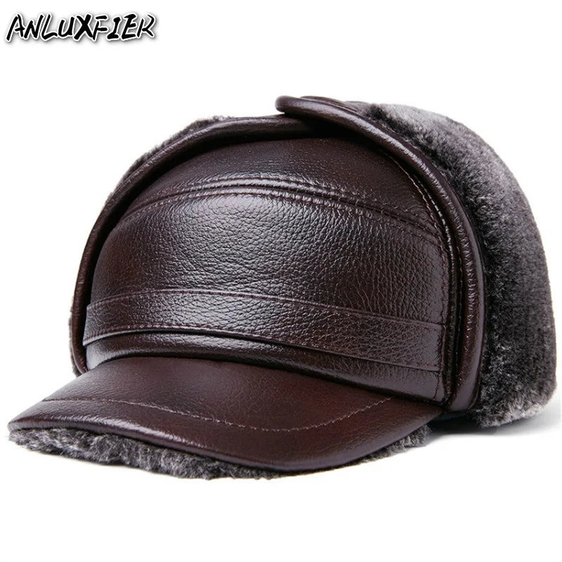 B-7194 Adult Earmuffs Genuine Leather Hat Male Faux Fur Baseball Caps Thicken Warmer Flat Hats Real Cowhide Ear Protective Cap
B-7194 Adult Earmuffs Genuine Leather Hat Male Faux Fur Baseball Caps Thicken Warmer Flat Hats Real Cowhide Ear Protective Cap
