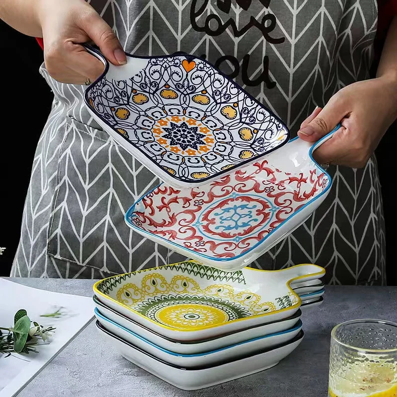 Creative Ceramic Dinner Plates Bohemia Style Hand-painted Underglaze Single Handle Baking Dish Salad Bowls Household Tableware
Creative Ceramic Dinner Plates Bohemia Style Hand-painted Underglaze Single Handle Baking Dish Salad Bowls Household Tableware