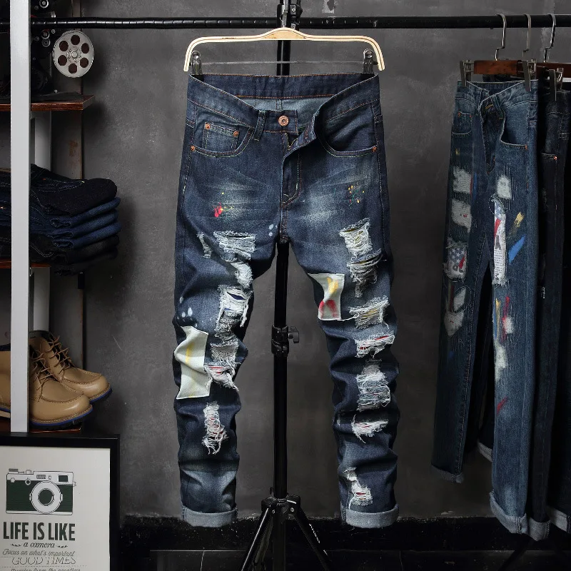 New Classic Men's Jeans Slim Fit Dark Blue Stretch Spring Autumn Male Hole Trousers Casual Personality Fashion Brand Denim Pants
New Classic Men's Jeans Slim Fit Dark Blue Stretch Spring Autumn Male Hole Trousers Casual Personality Fashion Brand Denim Pants