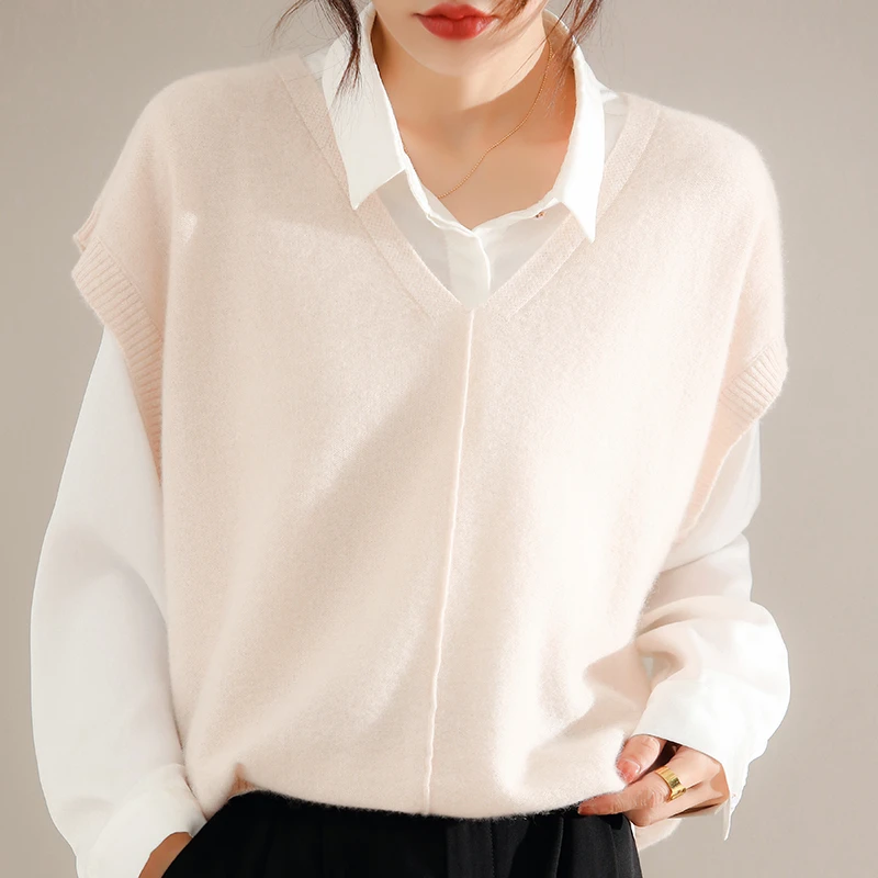2024 Autumn Winter Women's Vest 100% Wool Knitted Jumper Vest Loose Sweater Waistcoat Female V-Neck Pullover Sleeveless Tops
2024 Autumn Winter Women's Vest 100% Wool Knitted Jumper Vest Loose Sweater Waistcoat Female V-Neck Pullover Sleeveless Tops