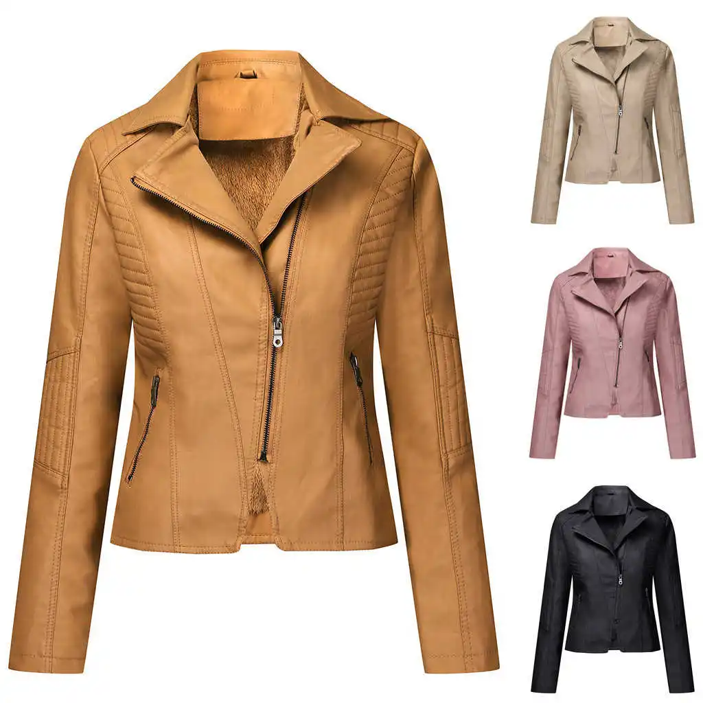 Womens PU Leather Jacket Casual Zipper Slim Thicken Warm Faux Fur Winter Ladies Faux Leather Coat Moto Biker Outerwear Female
Womens PU Leather Jacket Casual Zipper Slim Thicken Warm Faux Fur Winter Ladies Faux Leather Coat Moto Biker Outerwear Female