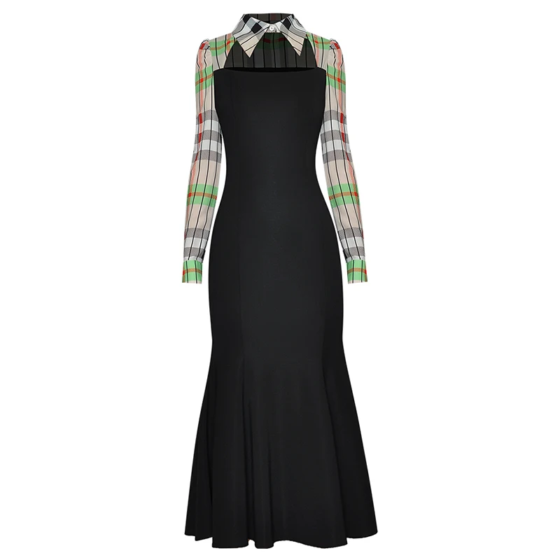 High Quality Newest Nice Lapel Long Sleeve Hollow Plaid Mosaic Temperament Dress
High Quality Newest Nice Lapel Long Sleeve Hollow Plaid Mosaic Temperament Dress