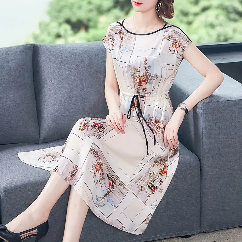High-end Silk Women Dresses Plus Size Slim O-Neck Print Silk Dresses Fashion Elegant Female Short Sleeve Dresses LJ3040
High-end Silk Women Dresses Plus Size Slim O-Neck Print Silk Dresses Fashion Elegant Female Short Sleeve Dresses LJ3040