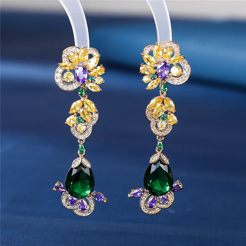 EYER Trendy Green CZ Zircon Crystal Pendant Multicolor Flower Earrings For Women Wedding Party female Jewelry Gift
EYER Trendy Green CZ Zircon Crystal Pendant Multicolor Flower Earrings For Women Wedding Party female Jewelry Gift