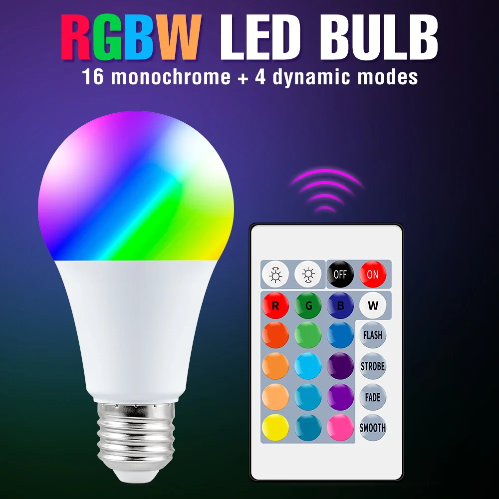 Светодиодная RGB-лампа E27, цветной приглушаемый умный светильник, RGBW Точечный светильник, 15 Вт, декоративная лампа с ИК дистанционным управлением, беспроводная
Светодиодная RGB-лампа E27, цветной приглушаемый умный светильник, RGBW Точечный светильник, 15 Вт, декоративная лампа с ИК дистанционным управлением, беспроводная