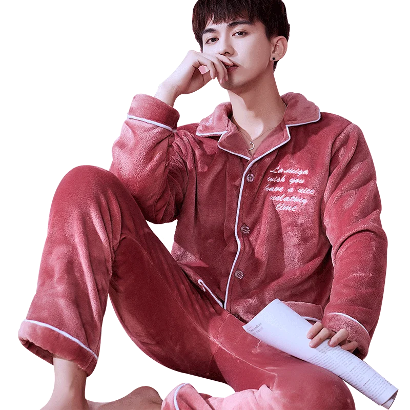 H5877 Autumn Winter Men Pajamas Set Flannel Thick Home Clothes Suit Male Long Sleeve Coral Fleece Large Size Leisure Nightwear
H5877 Autumn Winter Men Pajamas Set Flannel Thick Home Clothes Suit Male Long Sleeve Coral Fleece Large Size Leisure Nightwear
