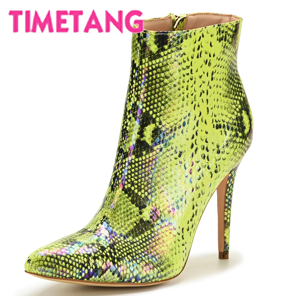 TIMETANG Autumn New Fashion Snake Skin Pointed Toe Women Ankle Boots High Thin Heels Women Shoes All Size 34-44 OL/Casual/Street
TIMETANG Autumn New Fashion Snake Skin Pointed Toe Women Ankle Boots High Thin Heels Women Shoes All Size 34-44 OL/Casual/Street