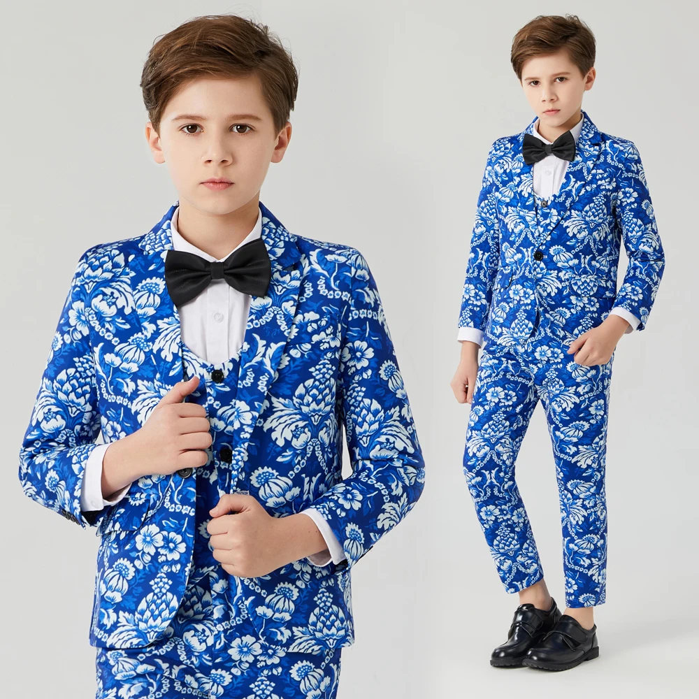 Children's Suits For Boy Formal Dress For Wedding Boy Suits Blazer Vest Pants British Style Floral Print boy's blue print suit
Children's Suits For Boy Formal Dress For Wedding Boy Suits Blazer Vest Pants British Style Floral Print boy's blue print suit