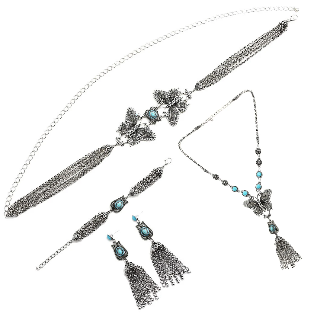 Vintage Metal Butterfly Necklaces Belly Chains Bracelets Earrings Sets for Women Bohemian Ethnic Gypsy Turkish Afghan Jewelry
Vintage Metal Butterfly Necklaces Belly Chains Bracelets Earrings Sets for Women Bohemian Ethnic Gypsy Turkish Afghan Jewelry