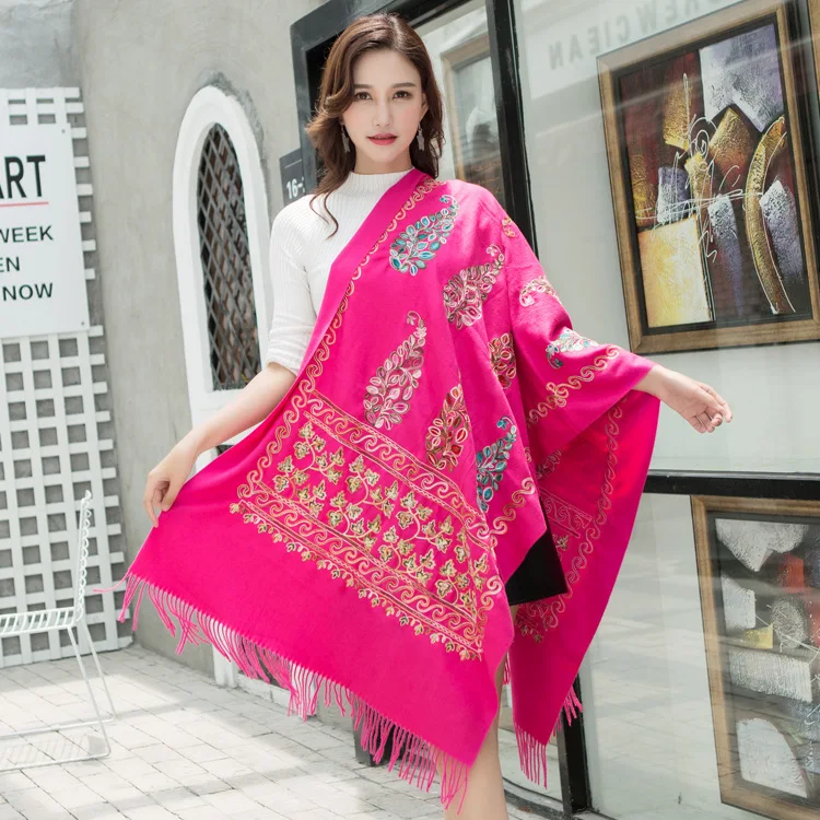 Chinese Style Floral Embroidery Solid Color Imitation Cashmere Pashmina Scarves Women Warm Winter Tassels Scarf For Ladies
Chinese Style Floral Embroidery Solid Color Imitation Cashmere Pashmina Scarves Women Warm Winter Tassels Scarf For Ladies