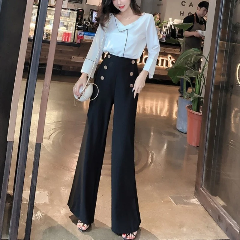 New Autumn Women Buttons High Waist Wide Leg Pants Black Drape Loose Fit Office Ladies Long Trousers Straight Pants Streetwear
New Autumn Women Buttons High Waist Wide Leg Pants Black Drape Loose Fit Office Ladies Long Trousers Straight Pants Streetwear