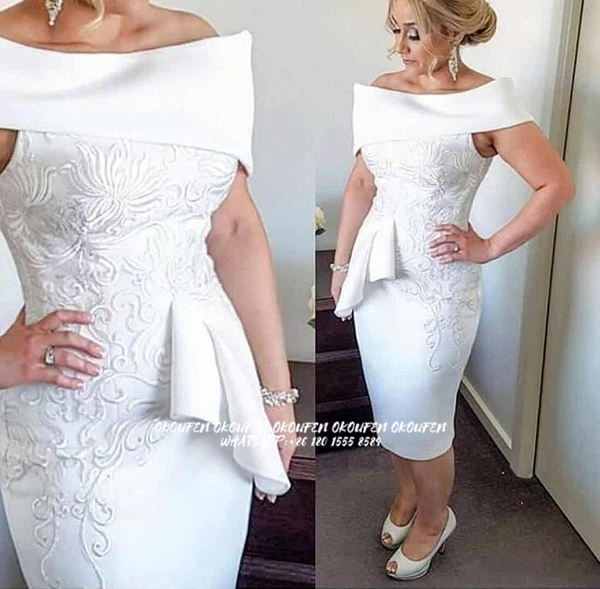 Short White Mother Of The Bride Groom Dresses for Wedding Satin Lace Peplum Knee Length Off the Shoulder Wedding Party Gowns
Short White Mother Of The Bride Groom Dresses for Wedding Satin Lace Peplum Knee Length Off the Shoulder Wedding Party Gowns