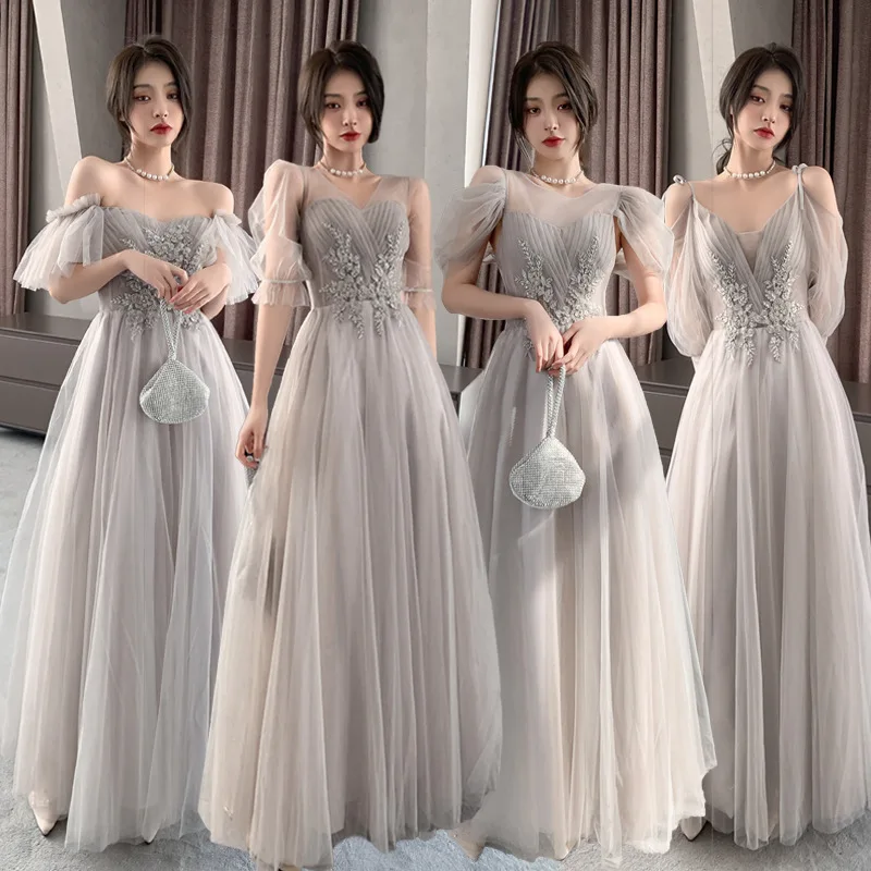 4 Styles Simple Gray Bridesmaid Dress 2022 New Elegant Appliquet Long Tulle A-Line Girls Banquet Gowns Female Party Dresses
4 Styles Simple Gray Bridesmaid Dress 2022 New Elegant Appliquet Long Tulle A-Line Girls Banquet Gowns Female Party Dresses