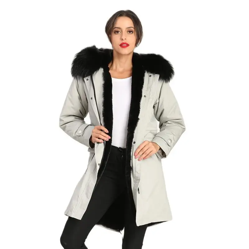 Popular Style Light Grey Blazers Women Parka Black Faux Fur Lined Coat Ladies Long Style
Popular Style Light Grey Blazers Women Parka Black Faux Fur Lined Coat Ladies Long Style