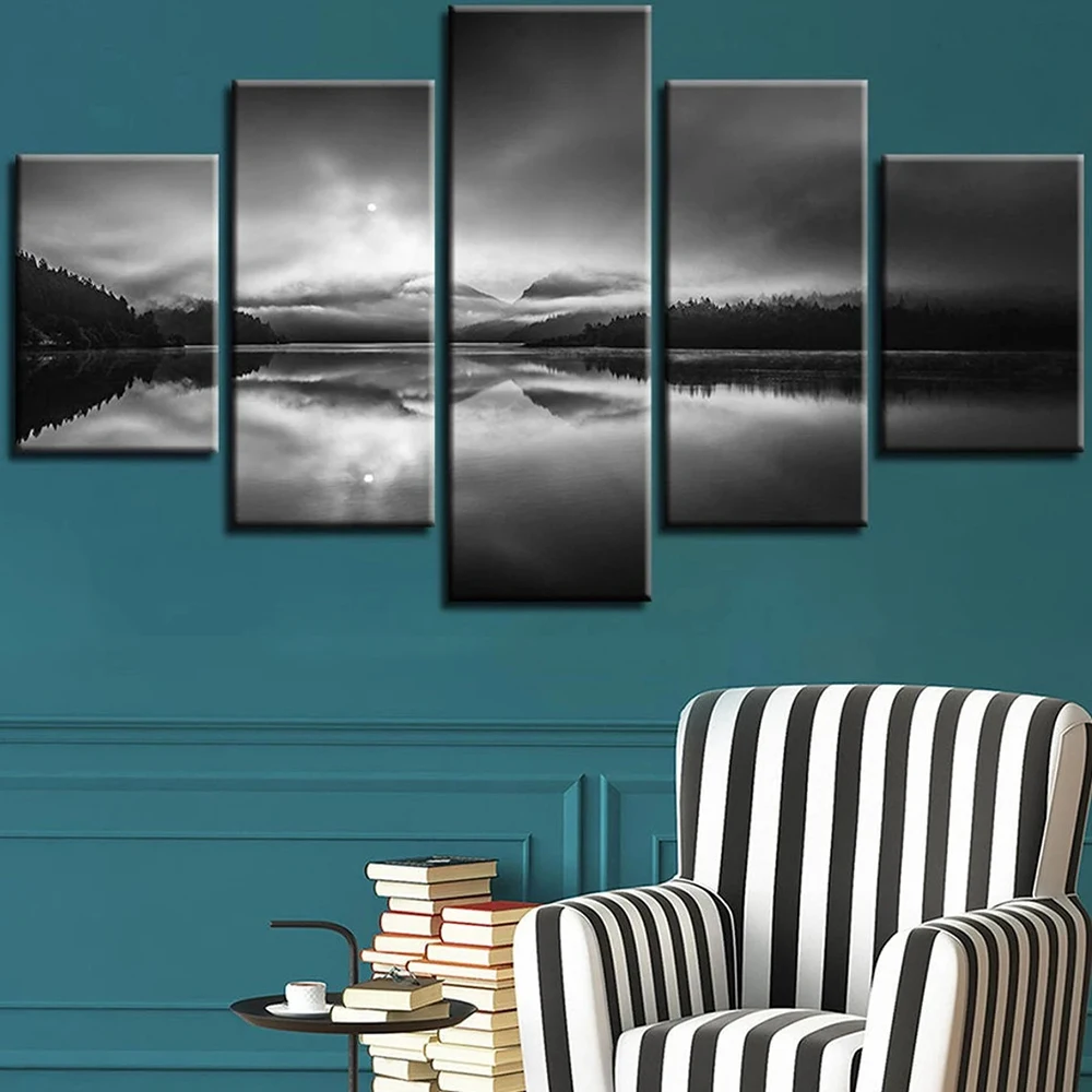 5 Pieces Wall Art Canvas Painting Forest Lake Landscape Black and White Poster Modern Living Room Home Pictures Decoration
5 Pieces Wall Art Canvas Painting Forest Lake Landscape Black and White Poster Modern Living Room Home Pictures Decoration