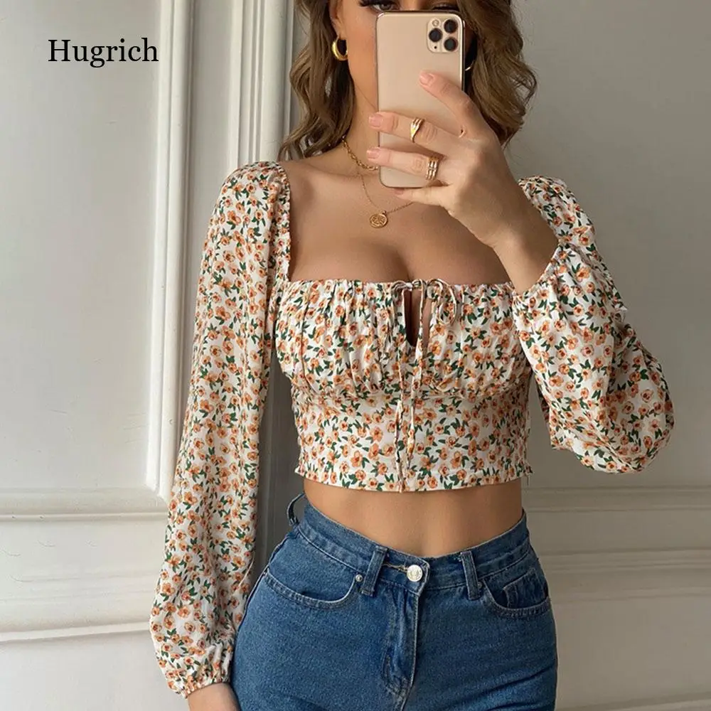 Blouses Summer Floral Print Sexy Backless Crop Top Shirts Women Fashion Square Collar Long Sleeve Lace-Up Slim Blouse Woman
Blouses Summer Floral Print Sexy Backless Crop Top Shirts Women Fashion Square Collar Long Sleeve Lace-Up Slim Blouse Woman
