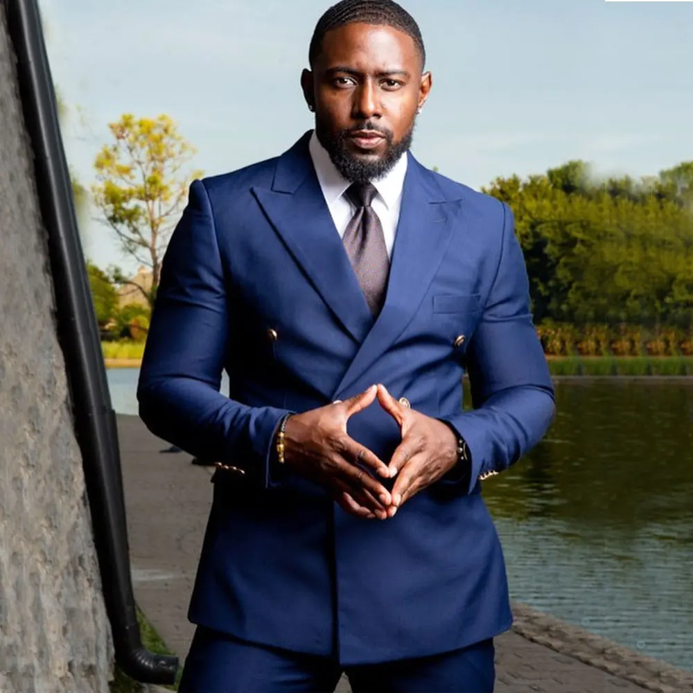 Dark Blue Men's Suit Peaked Lapel For Wedding Blazers Two Pieces Male Tuxedos Double Breasted Prom Jackets With Trousers
Dark Blue Men's Suit Peaked Lapel For Wedding Blazers Two Pieces Male Tuxedos Double Breasted Prom Jackets With Trousers