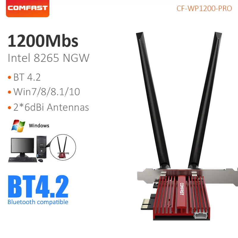 COMFAST 1200Mbps Wifi PCI-E Network Card 2.4/5G BT4.2 Wireless WiFi Adapter 2*6dBi Antennas MU-MIMO Wi-fi Receiver Intel7265NGW
COMFAST 1200Mbps Wifi PCI-E Network Card 2.4/5G BT4.2 Wireless WiFi Adapter 2*6dBi Antennas MU-MIMO Wi-fi Receiver Intel7265NGW
