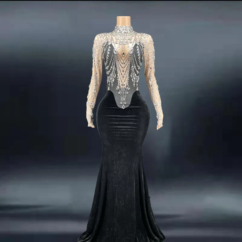 Sparkly Stones velvet Dress Women's sexy Evening Costume Dresses Dance Stage Wear Female Singer Birthday black dress Stretch
Sparkly Stones velvet Dress Women's sexy Evening Costume Dresses Dance Stage Wear Female Singer Birthday black dress Stretch