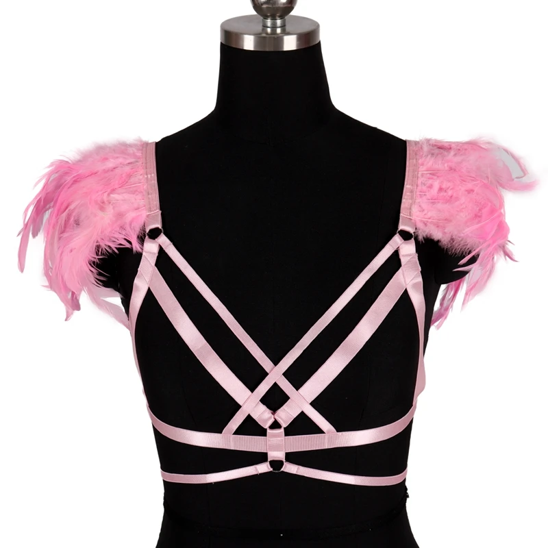 Women's Crop Top Fetish Wear Sexy Feather Body Harness Strap Goth Cage Bra Adjustable Dance Bondage Lingerie Festival Rave Wear
Women's Crop Top Fetish Wear Sexy Feather Body Harness Strap Goth Cage Bra Adjustable Dance Bondage Lingerie Festival Rave Wear