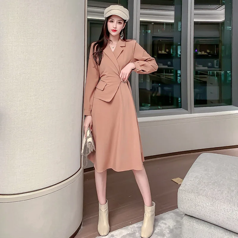 Women's Stylish Dress Solid Notched Collar Asymmetric Design Long Sleeves Pockets Medium A-Line Dresses Spring Autumn 2021
Women's Stylish Dress Solid Notched Collar Asymmetric Design Long Sleeves Pockets Medium A-Line Dresses Spring Autumn 2021