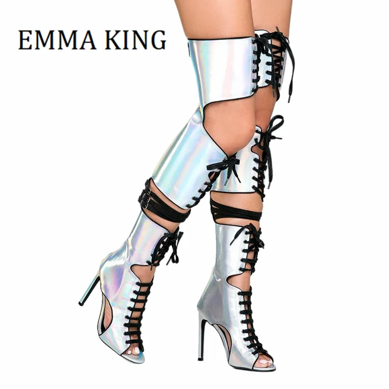 Women's Over The Knee Boots Laser Leather Thigh High Boots Peep Toe Zipper Strappy Booties Zapatos De Mujer Size 44 Women Shoes
Women's Over The Knee Boots Laser Leather Thigh High Boots Peep Toe Zipper Strappy Booties Zapatos De Mujer Size 44 Women Shoes
