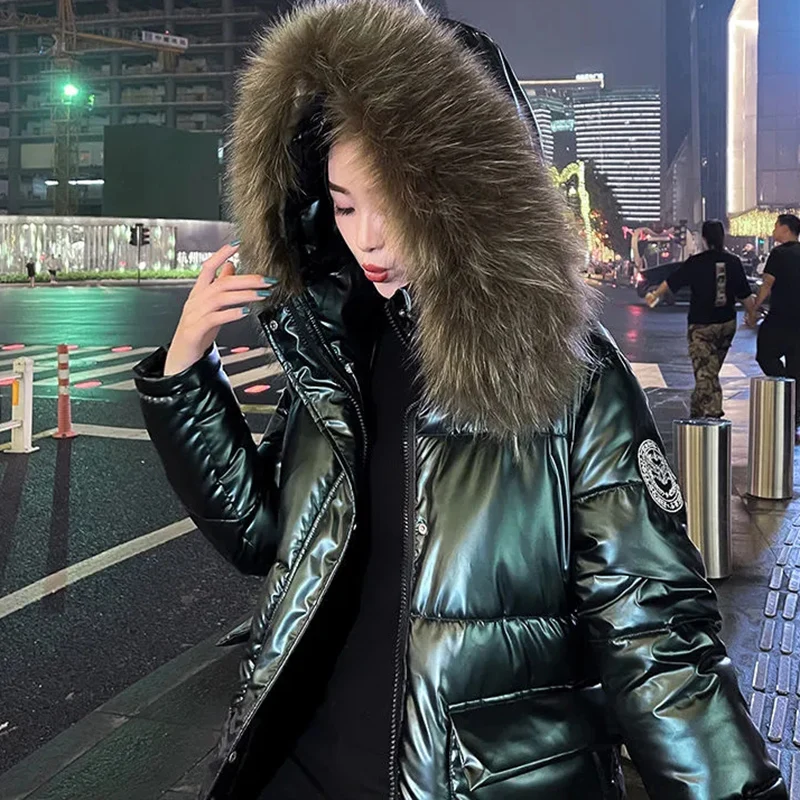 New Winter Warm Jacket Big Fur Collar Glossy Down Cotton Jackets Fashion Women Long Cold Clothes Casual Hooded Parka Overcoat
New Winter Warm Jacket Big Fur Collar Glossy Down Cotton Jackets Fashion Women Long Cold Clothes Casual Hooded Parka Overcoat