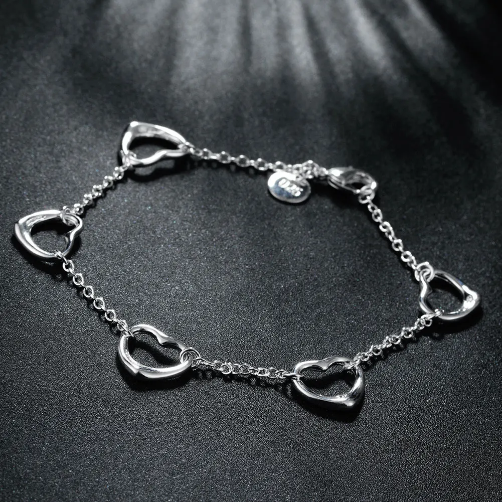 Fashion 925 Sterling Silver Heart Charm Bracelet Fine Hot Top Jewelry For Women Wedding Accessories
Fashion 925 Sterling Silver Heart Charm Bracelet Fine Hot Top Jewelry For Women Wedding Accessories