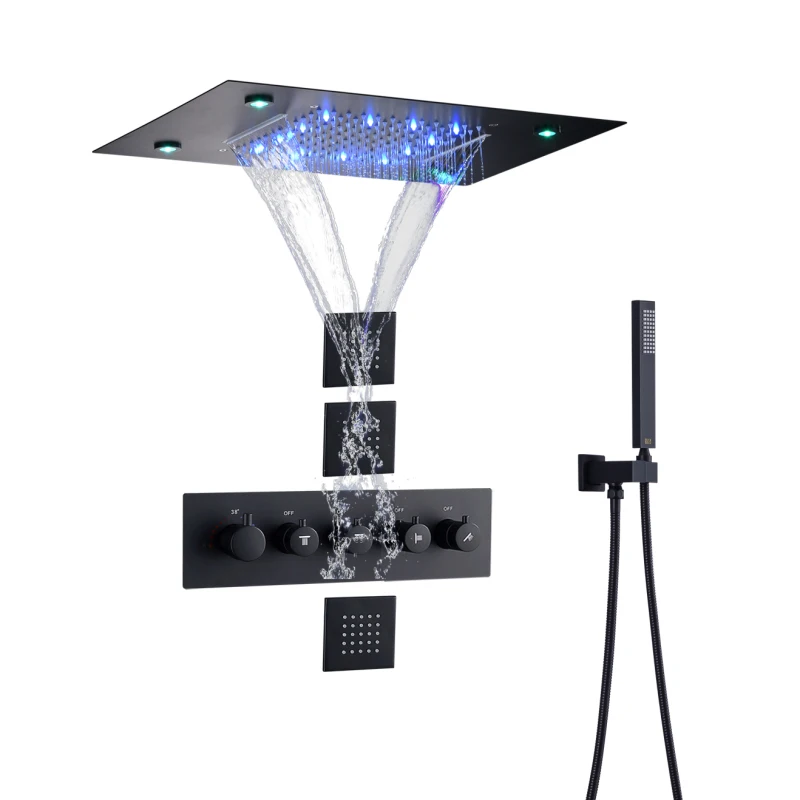 Matte Black Shower Head Set 50x36 Cm LED Thermostatic Bathroom Waterfall Rainfall Concealed Shower System
Matte Black Shower Head Set 50x36 Cm LED Thermostatic Bathroom Waterfall Rainfall Concealed Shower System