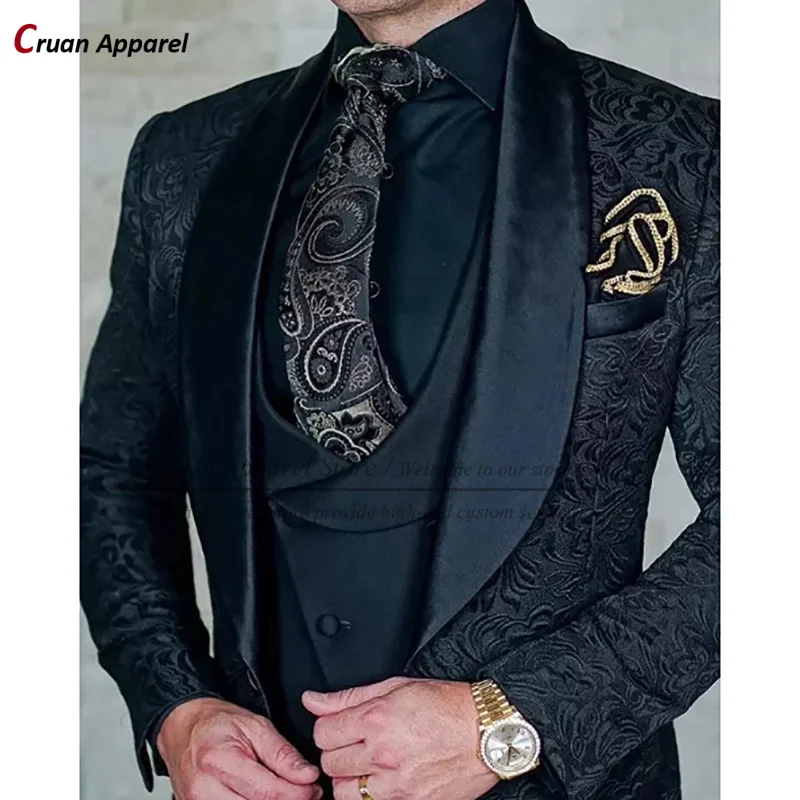 Custom Luxury Jacquard Black Wedding Suits for Men Slim Fit Prom Party Groom Suit Tuxedo Set Formal Blazer Vest Pants 3 Pieces
Custom Luxury Jacquard Black Wedding Suits for Men Slim Fit Prom Party Groom Suit Tuxedo Set Formal Blazer Vest Pants 3 Pieces