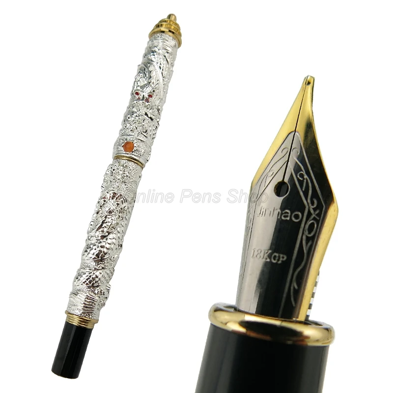 Jinhao Business Fountain Pen Silver Tower Cap Small Double Dragon Playing Pearl Metal Carving Embossing Heavy Pen Writing
Jinhao Business Fountain Pen Silver Tower Cap Small Double Dragon Playing Pearl Metal Carving Embossing Heavy Pen Writing