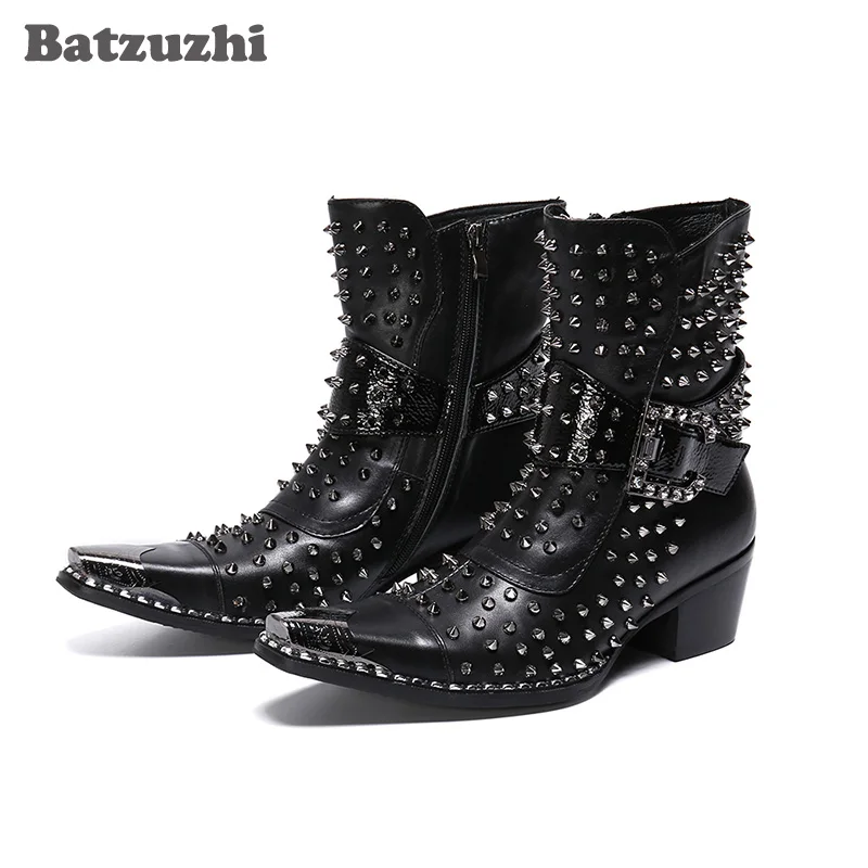 Batzuzhi Men Black Genuine Leather 6.5cm High Heels Boots Men Boots Rivets Botas Hombre Pointed Metal Tip, Big Size EUR38-46
Batzuzhi Men Black Genuine Leather 6.5cm High Heels Boots Men Boots Rivets Botas Hombre Pointed Metal Tip, Big Size EUR38-46