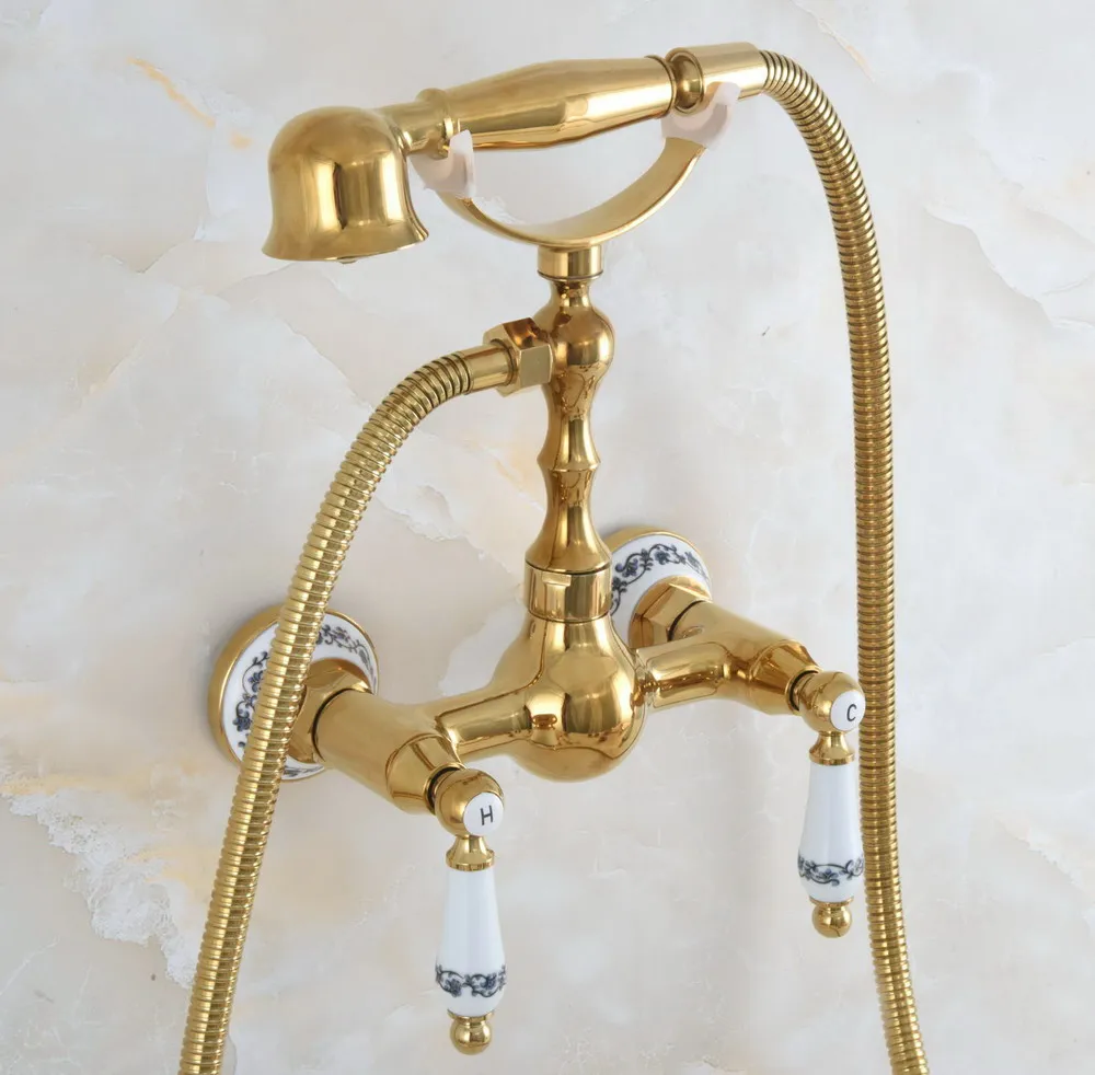 Luxury Polished Gold Color Brass Wall Mounted Bathtub Faucet with Handheld Shower Set +1500MM Hose Mixer Tap 2na839
Luxury Polished Gold Color Brass Wall Mounted Bathtub Faucet with Handheld Shower Set +1500MM Hose Mixer Tap 2na839